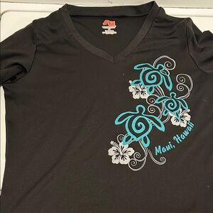 Black V-Neck T-Shirt with Floral Design